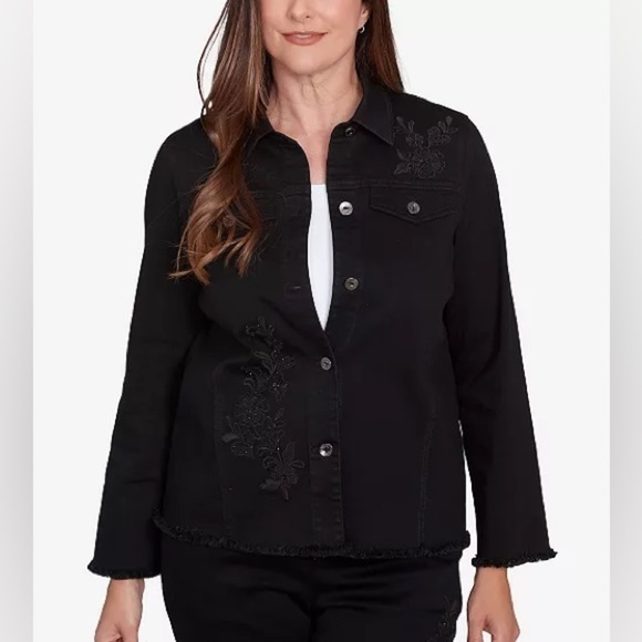 Alfred dunner Floral Embroidered Denim Jacket - Picture 1 of 4